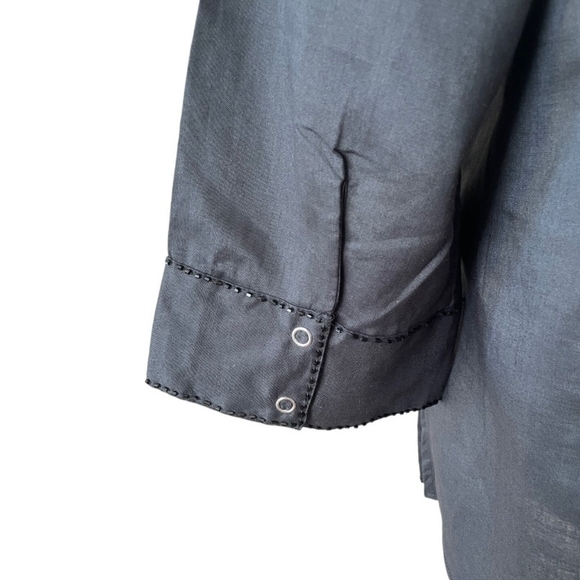 Women’s Shirt LINO USA Black Blouse 3/4 Sleeve Shirt Beads Embroidered Linen Top - Picture 6 of 8